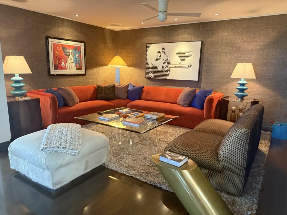 Vibrant velvet sofa, a bold residential accent piece