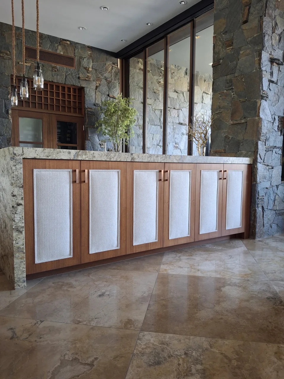 Sheer custom drapery panels, floor to ceiling